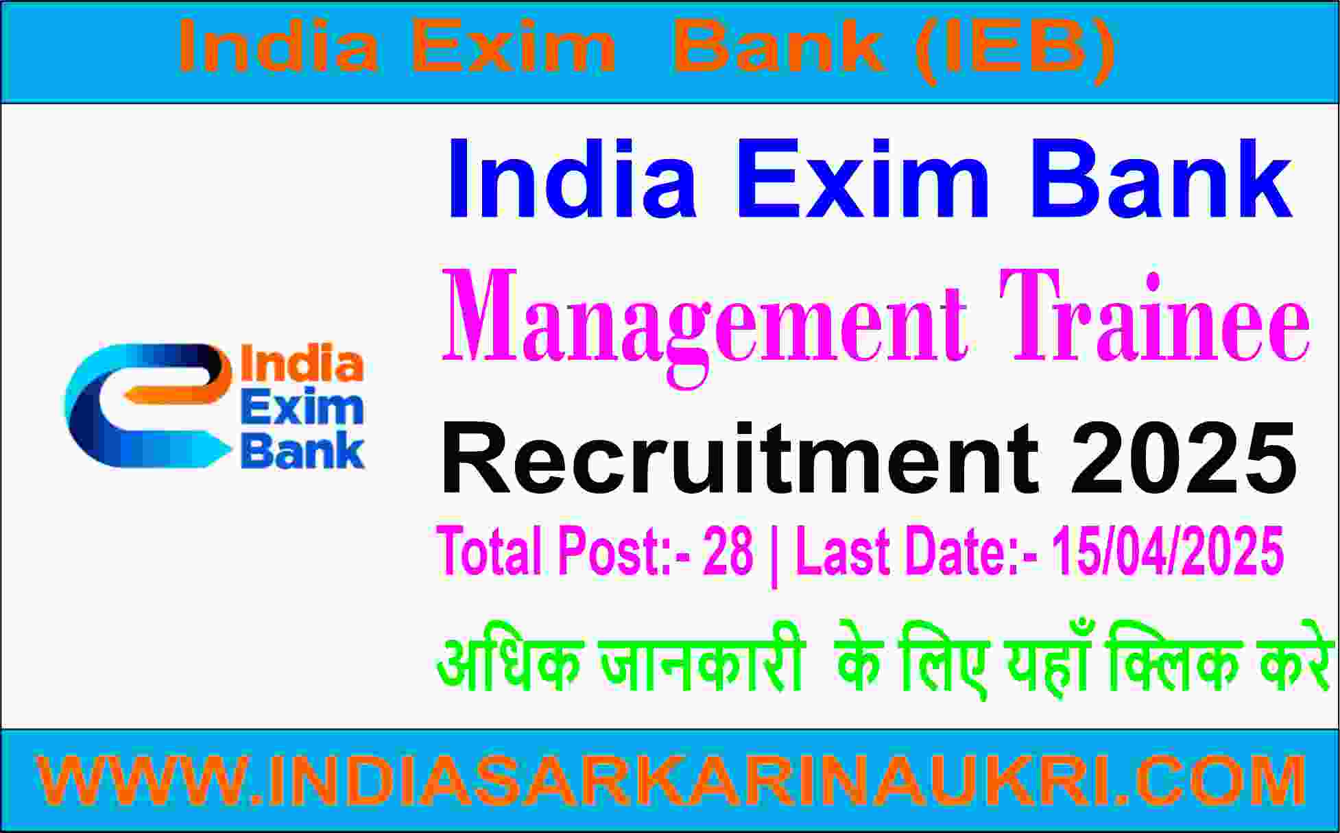 India Exim Bank Management Trainee MT Recruitment 2025 Apply Online for 28 Posts